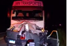 Motorista de Fiat Uno morre após invadir pista e bater de frente com caminhão na MT-125