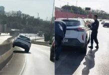 Servidor da SES passa mal, perde controle e sobe com carro em mureta de viaduto em Cuiabá